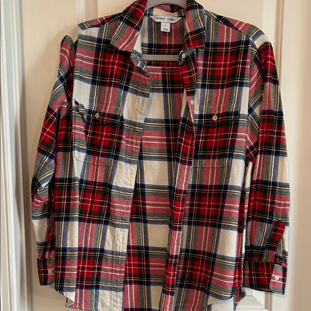 Old Navy Red and Cream Plaid Button Down Shirt